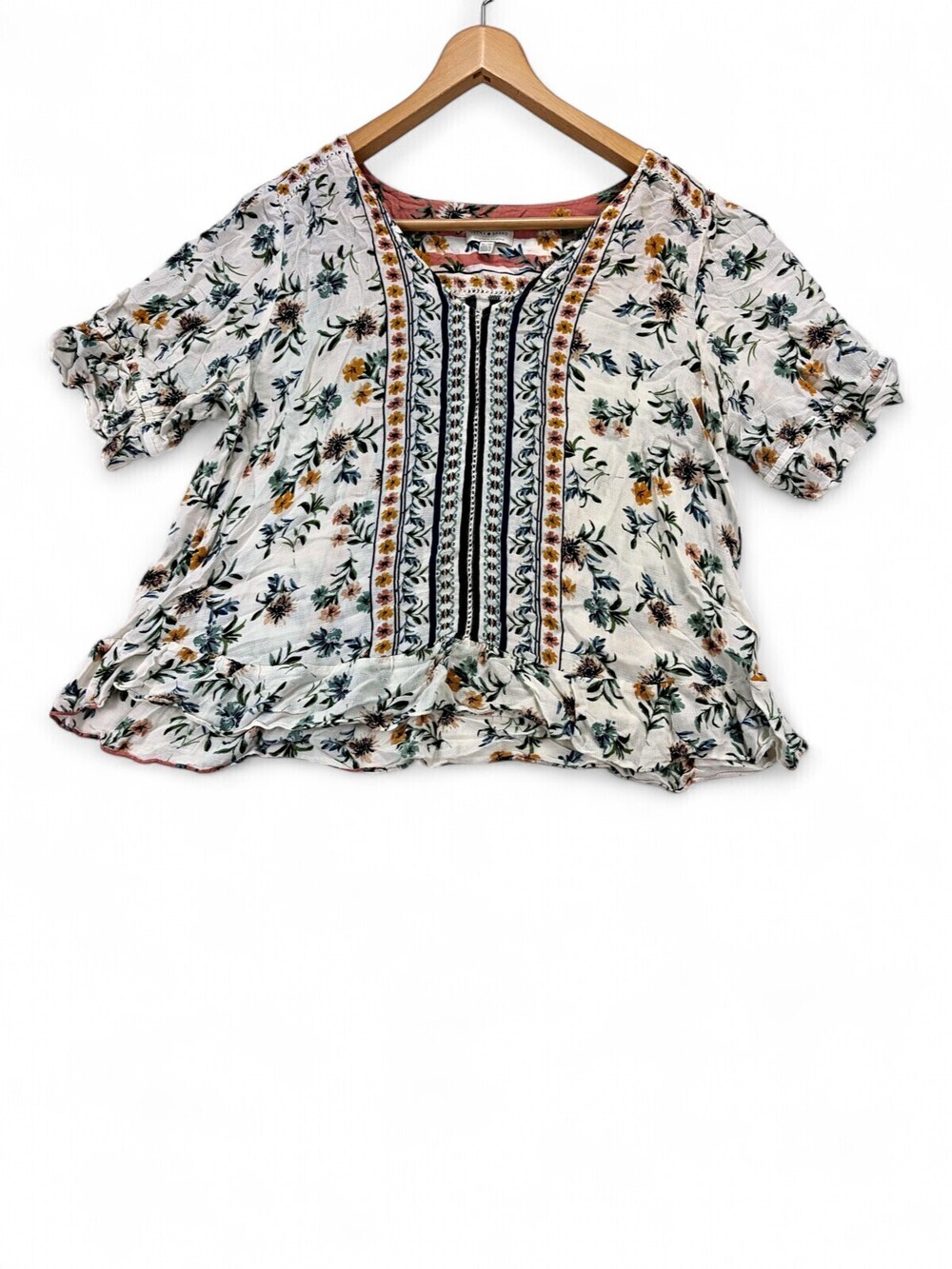 Lucky Brand XL Floral Semi-Sheer Viscose Boho Blouse